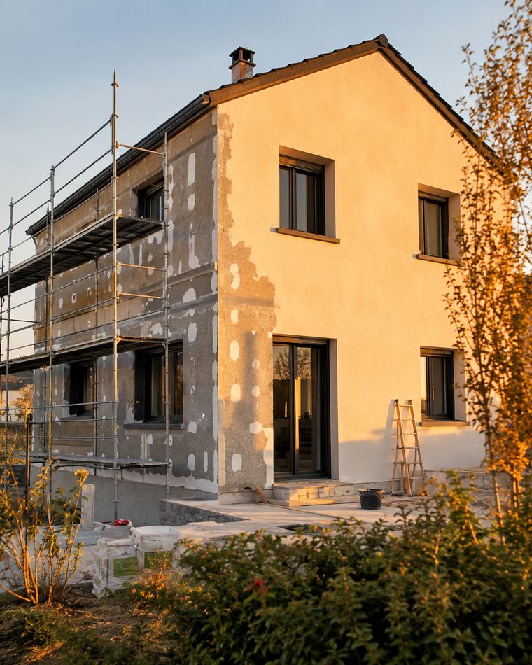 Façade de maison rénovée avec enduit propre